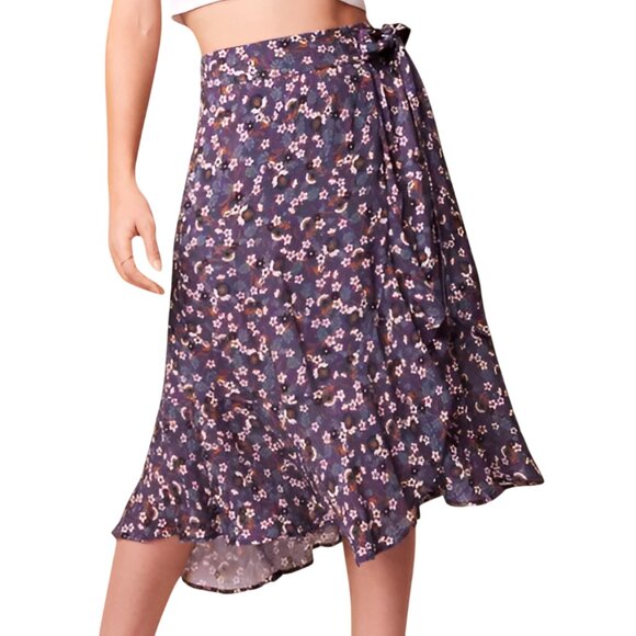 Free People Dresses & Skirts - NEW  Free People Linaelle Purple Floral Wrap Skirt Midi Ruffled Size S